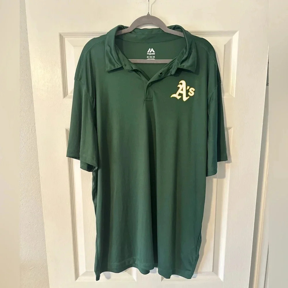 Men’s Big & Tall MAJESTIC Oakland A’s Green Button Short Sleeve Polo. Size 3X.